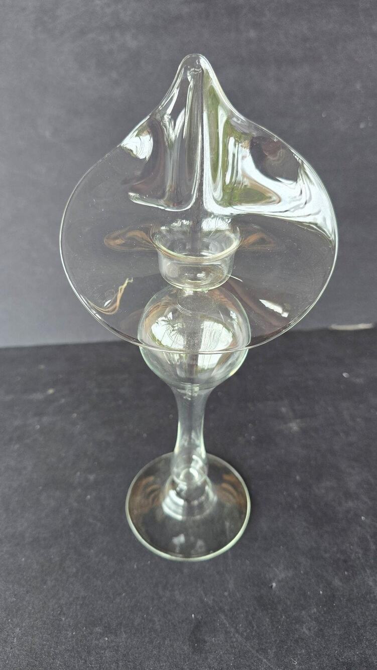 Jack-in-pulpit Hand Blown Art Glass Candlestick Holder Clear Sculptural Modern